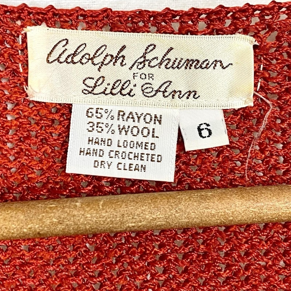 Vtg Adolf Schuman For Lilli Ann 6 Sweater Hand Loomed Red Art Wool Pullover 70s - Picture 3 of 5